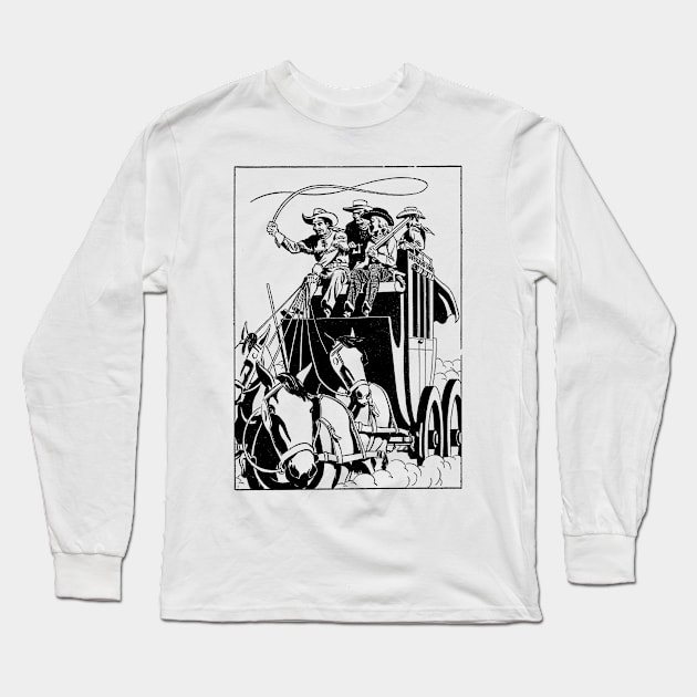 No Background Horse Carriage Buffalo Bill Western Robbery Cowboy Retro Comic Long Sleeve T-Shirt by REVISTANGO